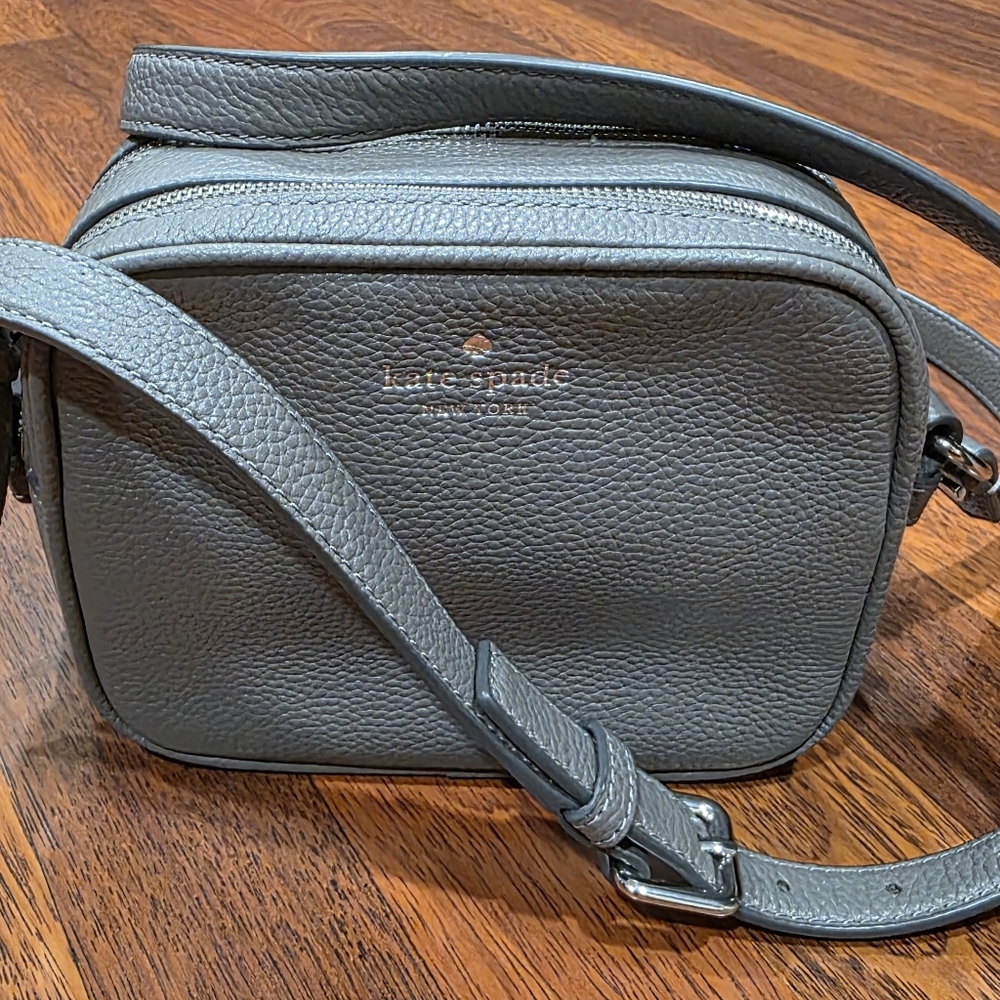 Kate Spade Gray Pebbled Leather Crossbody Camera Bag